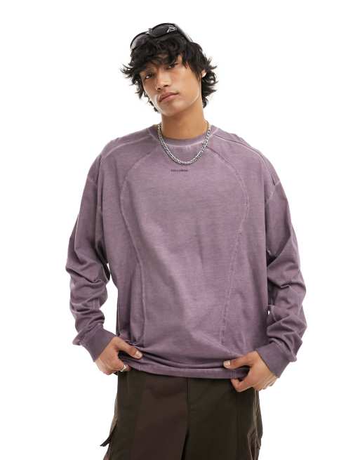 Camiseta morado lavado de manga larga con estampado gráfico de COLLUSION