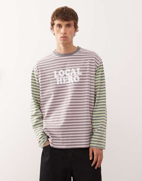 Camiseta multicolor a rayas variadas de manga larga con estampado gráfico de la marca de Reclaimed Vintage - view 1