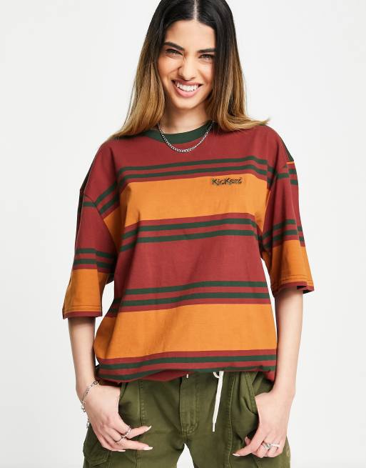Camiseta multicolor holgada con logo retro a rayas en el pecho de Kickers