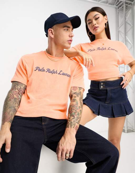 Camiseta naranja con logo de texto en el pecho de felpa de rizo de la colaboración exclusiva de Polo Ralph Lauren x ASOS