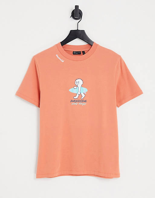 Hombre Other | Camiseta naranja de corte efecto encogido con estampado gráfico de surf y logo bordado de ASOS Daysocial - BY09249