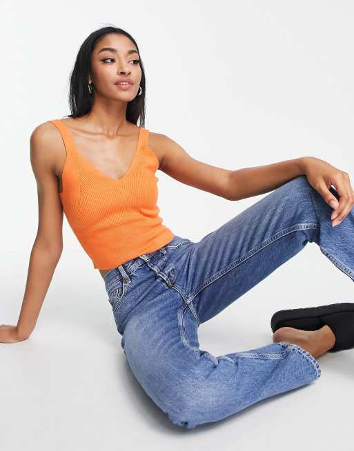 Camiseta naranja de tirantes de punto de Topshop Tall