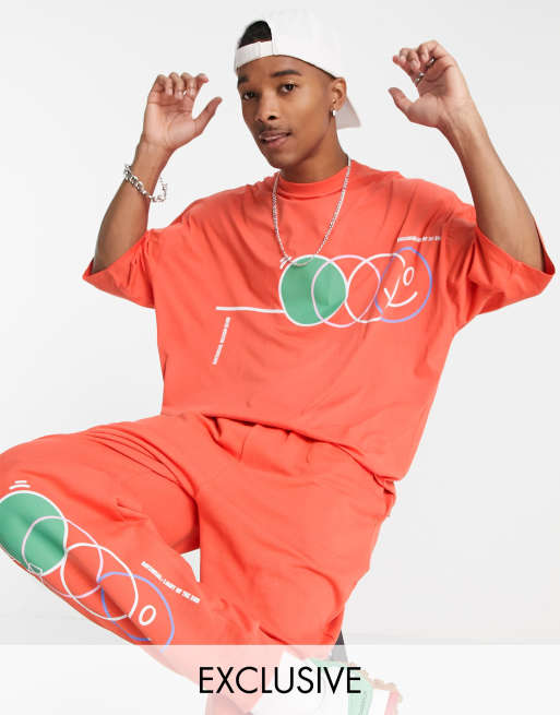 Camiseta naranja extragrande con estampado abstracto de figuras de ASOS Daysocial (parte de un conjunto)