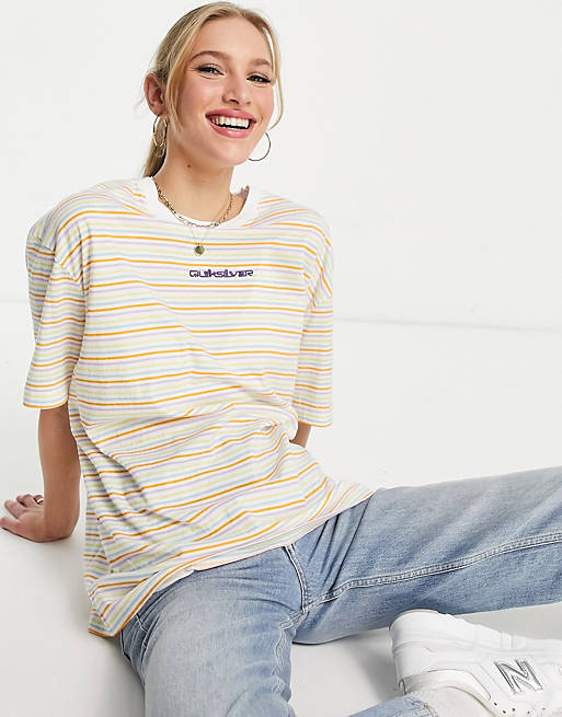 Mujer Tops | Camiseta naranja pastel a rayas Iconicyear de Quiksilver - RX87795