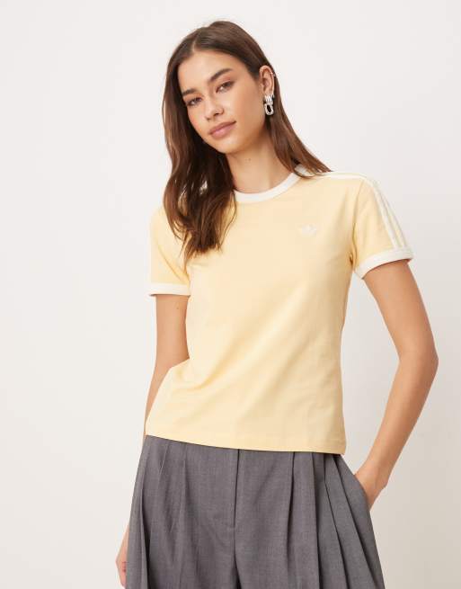 Camiseta naranja tintado y blanco hueso de corte slim con detalle de 3 rayas de adidas Originals
