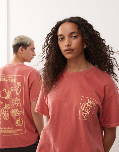 Camiseta naranja tostado unisex extragrande con estampado gráfico de frutas en la espalda de Reclaimed Vintage - view 1