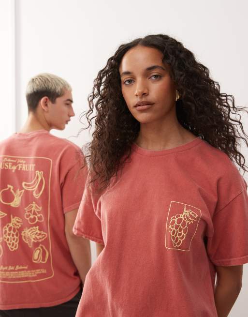 Camiseta naranja tostado unisex extragrande con estampado gráfico de frutas en la espalda de Reclaimed Vintage