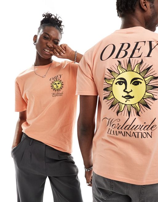Camiseta naranja unisex con estampado gráfico de sol de Obey