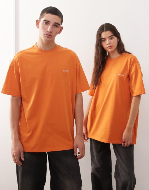 Camiseta naranja unisex con logo de COLLUSION, 3 de 4