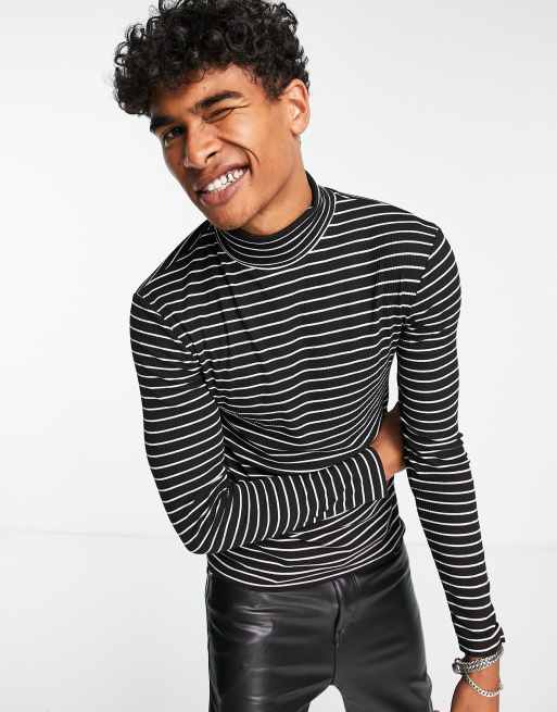 Todos los años Salón Suplemento Camiseta negra a rayas blancas entallada de manga larga con cuello alto de  ASOS DESIGN | ASOS