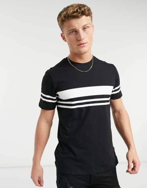 Camiseta negra a rayas color block de Burton Menswear, 3 de 4