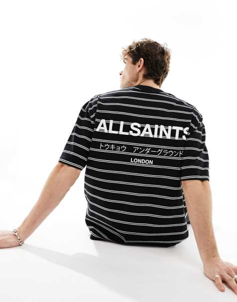 Camiseta negra a rayas extragrande Underground de AllSaints - view 1