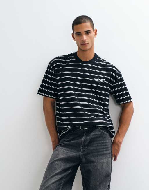 Camiseta negra a rayas extragrande Underground de AllSaints, 3 de 5