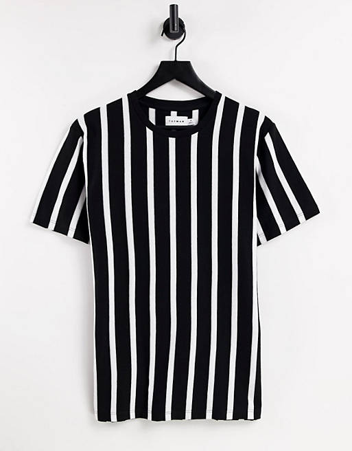 Camiseta negra a rayas verticales blancas de corte clásico de Topman | ASOS
