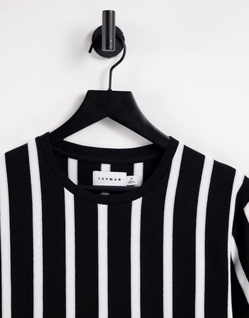 Casi Objetor doblado Camiseta negra a rayas verticales blancas de corte clásico de Topman | ASOS