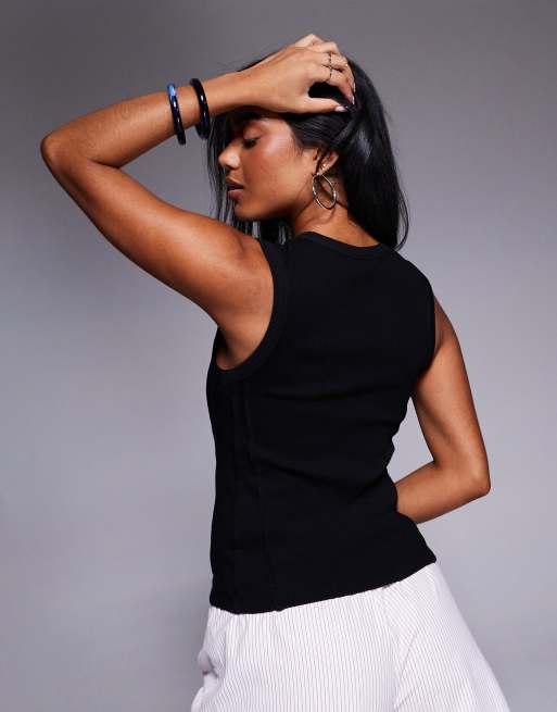 Camiseta negra acanalada sin mangas con logo bordado de Weekend Collective, 4 de 4
