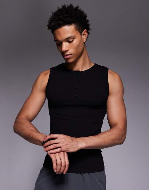 Camiseta negra acanalada sin mangas de corte slim con cuello panadero sin costuras de 4505 - view 1