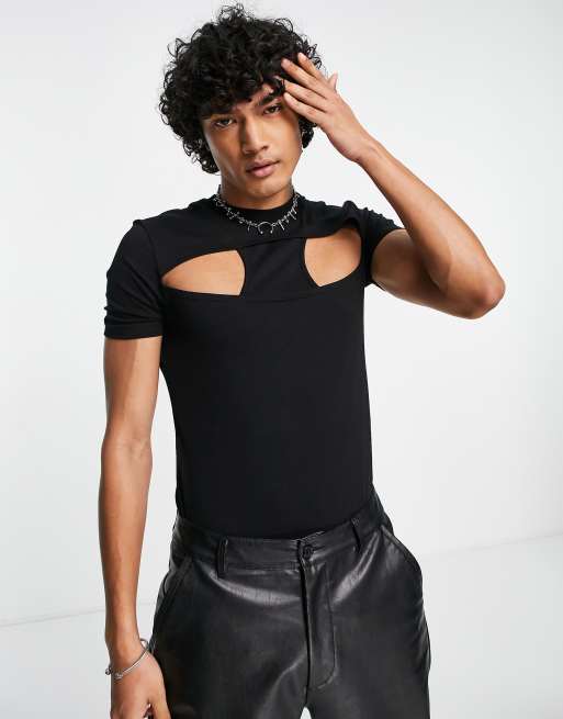 Camiseta negra ajustada con aberturas y diseño de dos capas de ASOS DESIGN