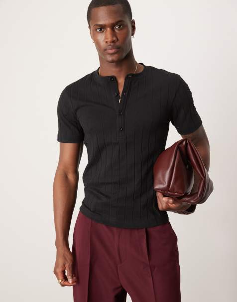 Camiseta negra ajustada con cuello panadero de canalé de ASOS DESIGN - view 1