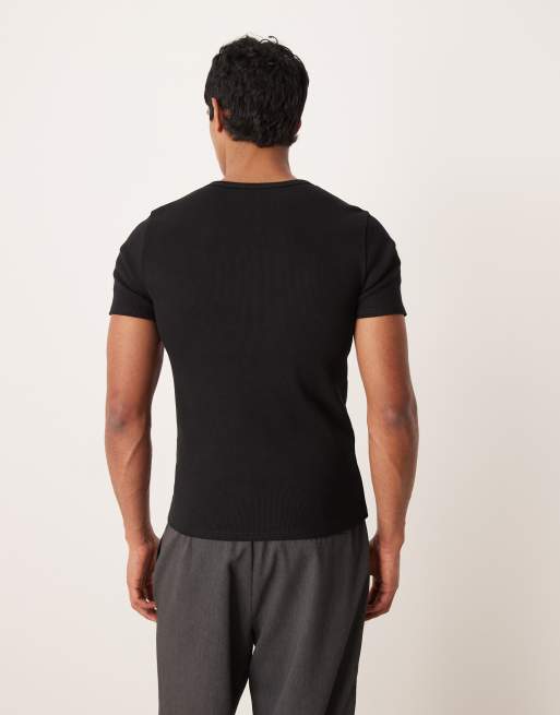 Camiseta negra ajustada con cuello panadero de canalé muy grueso de ASOS DESIGN, 3 de 5