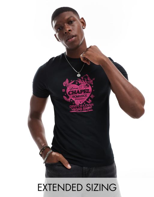 Camiseta negra ajustada con estampado delantero de ASOS DESIGN