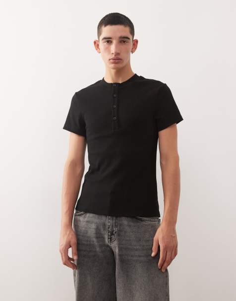 Camiseta negra ajustada de manga corta con cuello panadero de canalé de COLLUSION - view 1