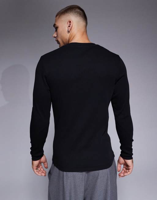 Camiseta negra ajustada de manga larga con cuello panadero de canalé de ASOS DESIGN , 2 de 4