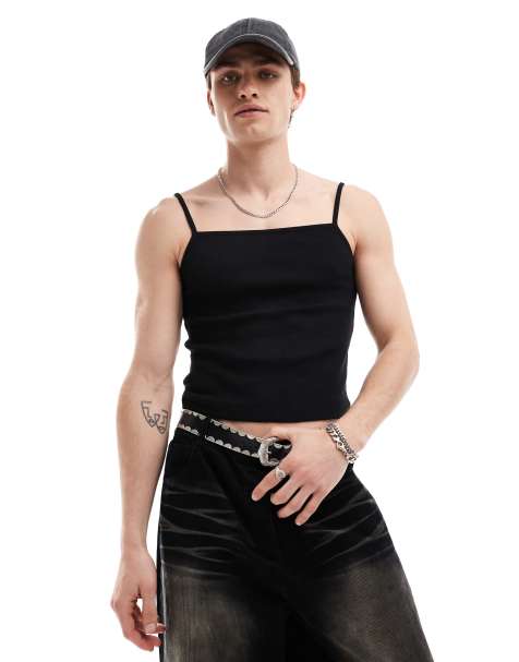 Camiseta negra ajustada de tirantes con cuello cuadrado para festivales de COLLUSION - view 1