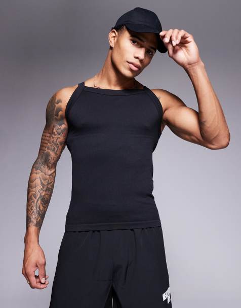 Camiseta negra ajustada de tirantes sin costuras con cuello cuadrado de canalé de 4505 - view 1