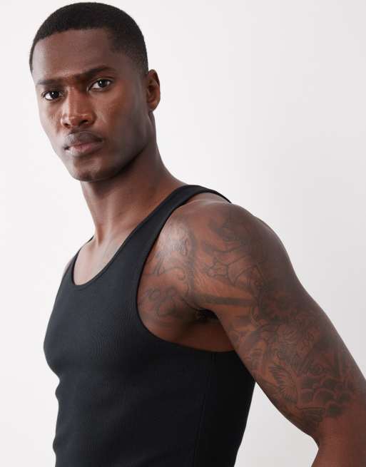 Camiseta negra ajustada sin mangas con cuello ancho medio de canalé de ASOS DESIGN, 5 de 5