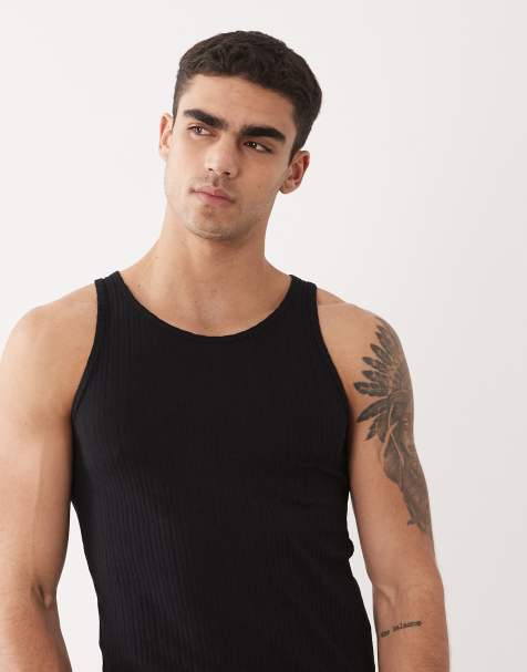 Camiseta negra ajustada sin mangas de canalé de Jack & Jones - view 1