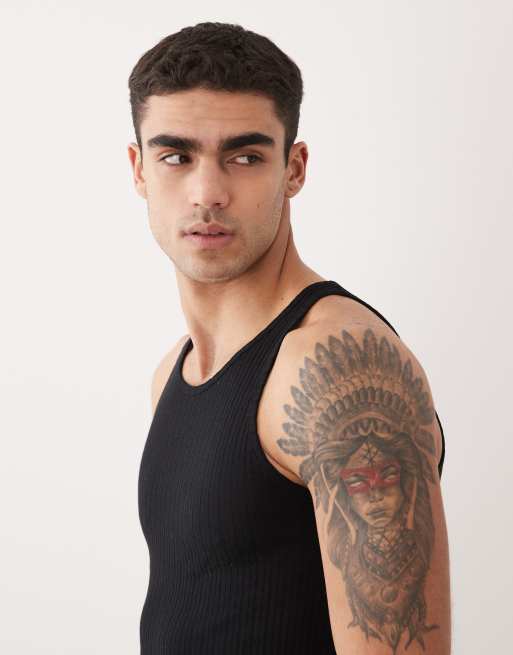 Camiseta negra ajustada sin mangas de canalé de Jack & Jones, 4 de 5