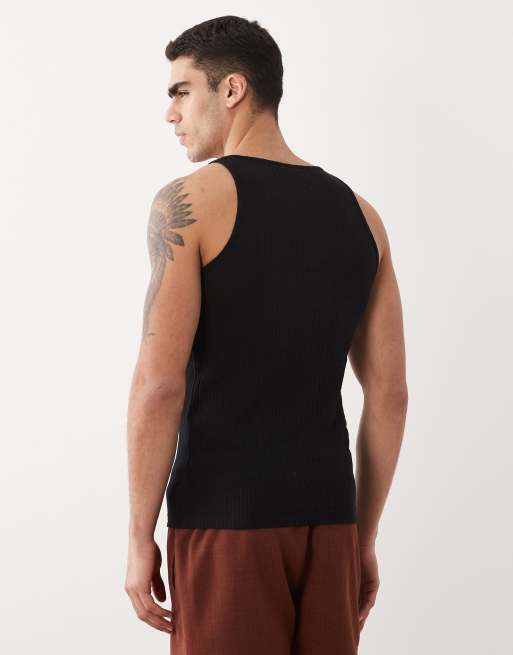 Camiseta negra ajustada sin mangas de canalé de Jack & Jones, 5 de 5