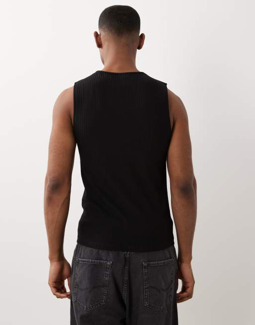 Camiseta negra ajustada sin mangas de tejido texturizado elegante de ASOS DESIGN, 2 de 5