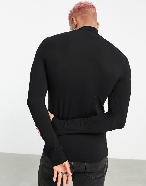 Camiseta negra básica ajustada de manga larga con cuello alto de ASOS DESIGN, 2 de 4