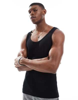 Camiseta negra básica ajustada de tirantes de canalé de ASOS DESIGN - view 1