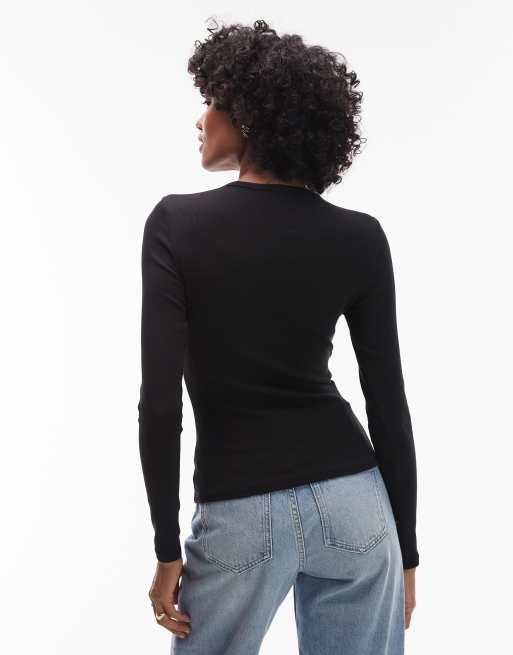 Camiseta negra básica de manga larga de canalé de Tommy Jeans, 4 de 4