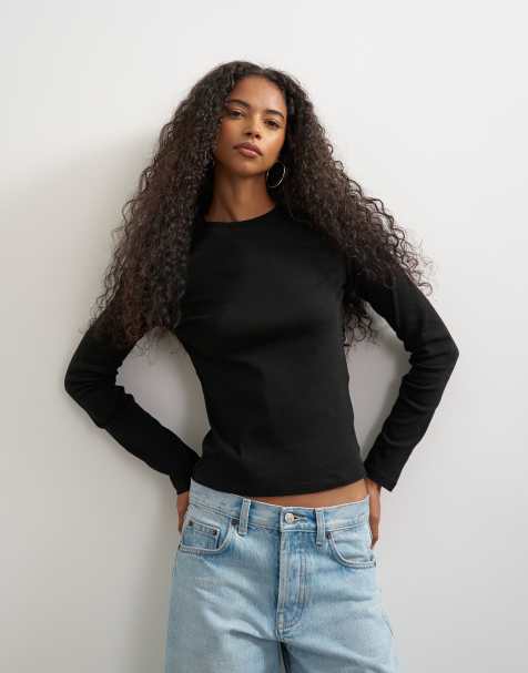Camiseta negra básica de manga larga de Topshop - view 1