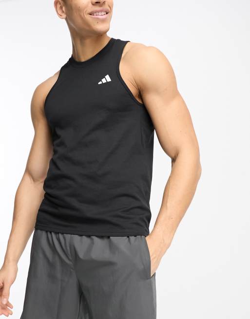 Camiseta negra básica sin mangas con logo de adidas Training