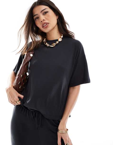 Camiseta negra ceñida de corte cuadrado de tejido muy suave de PIECES (parte de un conjunto) - view 1