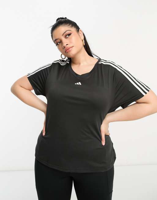Camiseta negra con 3 rayas Train Essentials de adidas Training Plus