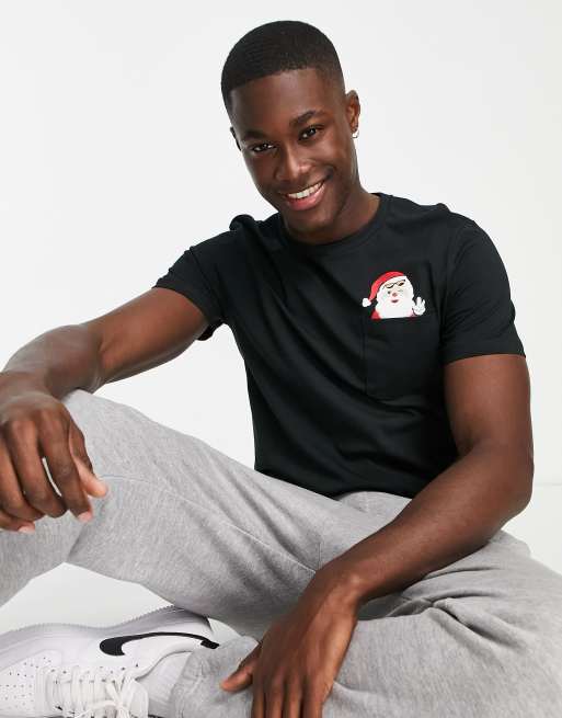 Camiseta negra con bolsillo y diseño de Navidad de Jack & Jones Originals