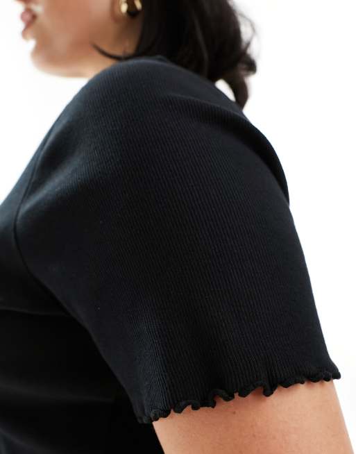Camiseta negra con bordes ondulados de canalé de COLLUSION Plus, 4 de 4
