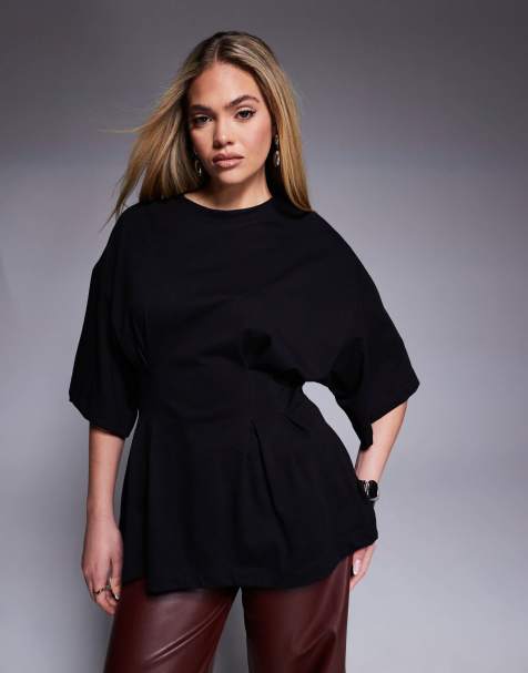 Camiseta negra con cintura con pliegues estilo corsé de ASOS DESIGN - view 1