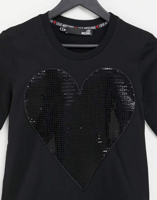 Camiseta negra corazón de lentejuelas y de Moschino | ASOS