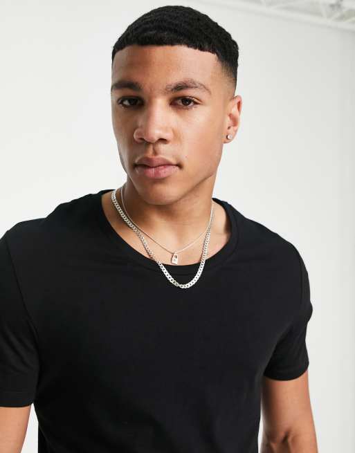 Camiseta negra con cuello ancho de mezcla de algodón de ASOS DESIGN - BLACK, 4 de 4