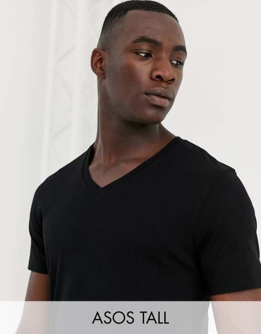 Camiseta negra con cuello de pico de ASOS DESIGN Tall