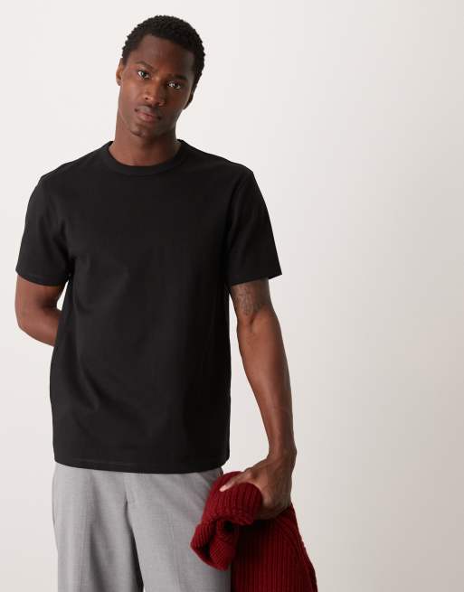 Camiseta negra con cuello redondo de punto interlock premium de 300 g/m2 de ASOS DESIGN
