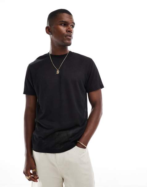 Camiseta negra con cuello redondo de tejido efecto lino de ASOS DESIGN - view 1
