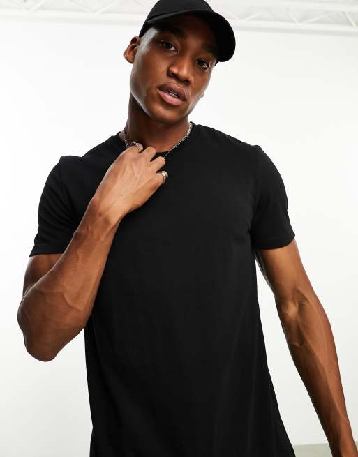 Camiseta negra con cuello redondo de tejido grueso de ASOS DESIGN